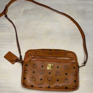 MCM Cognac/Tan Logo Leather Crossbody Bag